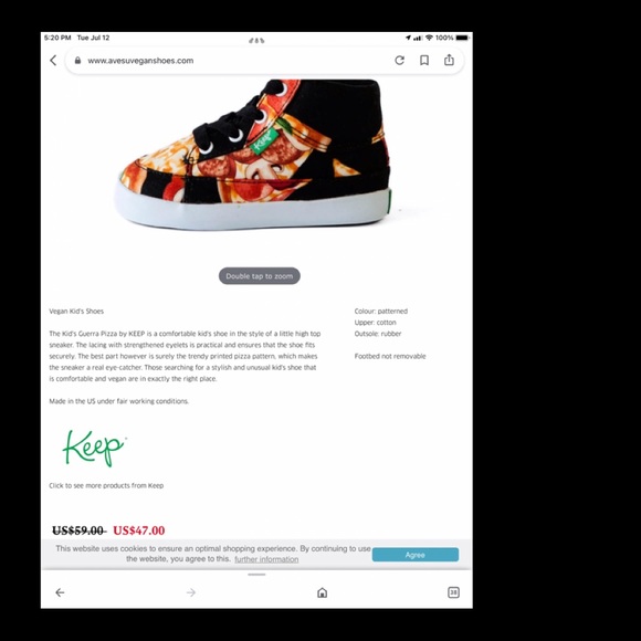 ‘Keep’ Vegan Guerra Pizza Lace-Up Hi-Top Sneakers - Picture 7 of 7